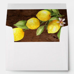 Watercolor Lemons Wedding Suite Rustic Wood Envelope