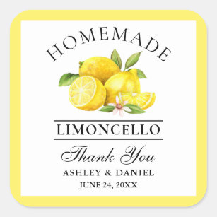 Watercolor Lemons Wedding Thanks Limoncello Square Sticker