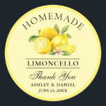 Watercolor Lemons Wedding Thanks Limoncello Yellow Classic Round Sticker<br><div class="desc">Elegant Watercolor Lemons Homemade Limoncello Wedding Thank You Stickers</div>