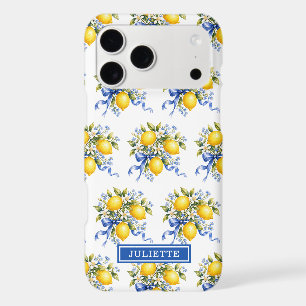 Watercolor Lemons With Blue Flowers Monogrammed