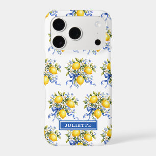 Watercolor Lemons With Blue Flowers Monogrammed