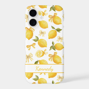 Watercolor Lemons With Coquette Bows Monogrammed