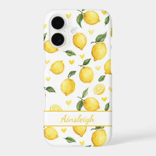 Watercolor Lemons With Hearts Monogrammed