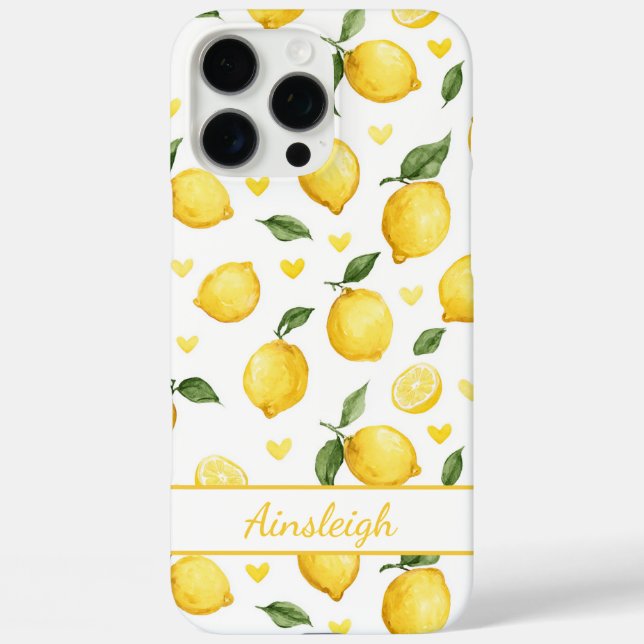 Watercolor Lemons With Hearts Monogrammed Case-Mate iPhone Case (Back)