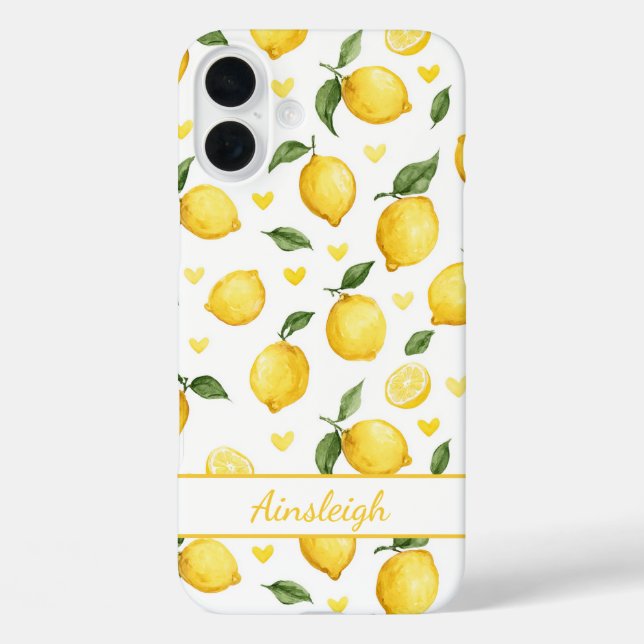Watercolor Lemons With Hearts Monogrammed Case-Mate iPhone Case (Back)