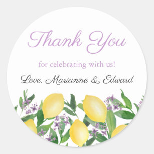 Watercolor Lemons With Lavender Wedding Shower Classic Round Sticker