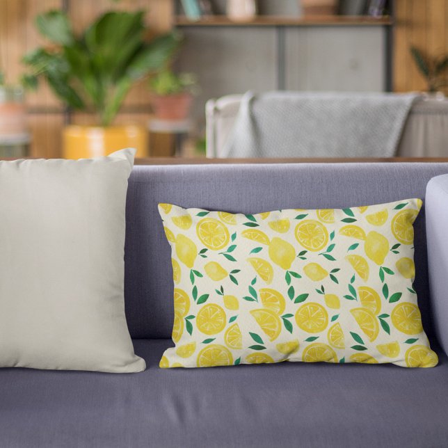 Watercolor lemons - yelllow and green accent pillow (Creator Uploaded)
