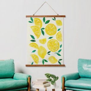 Watercolor lemons - yelllow and green hanging tapestry