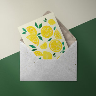Watercolor lemons - yelllow and green holiday card