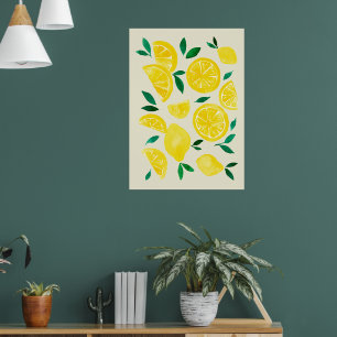 Watercolor lemons - yelllow and green poster
