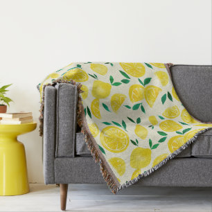Watercolor lemons - yelllow and green throw blanket