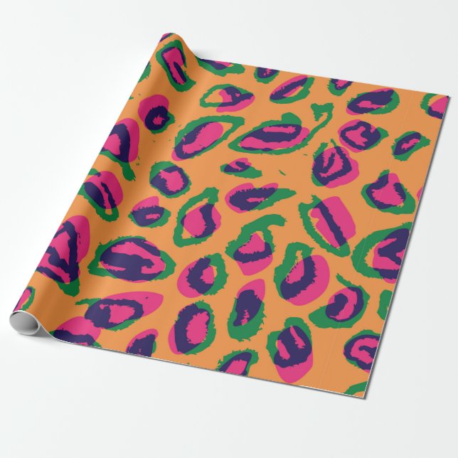 Watercolor leopard animal print illustration patte wrapping paper (Unrolled)