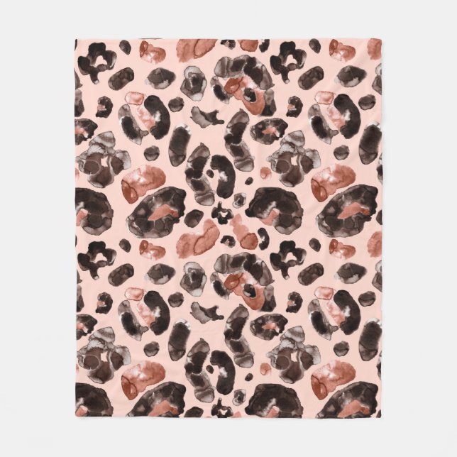 Watercolor leopard animal print pattern fleece blanket (Front)