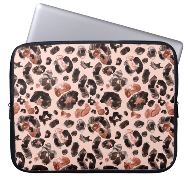 Watercolor leopard animal print pattern laptop sleeve (Front)