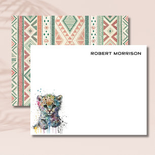 Watercolor Leopard Elegant Stationery Note Card