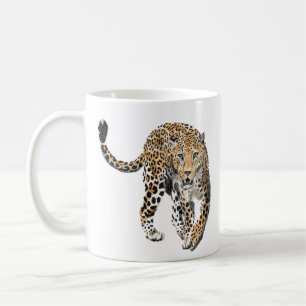watercolor leopard jungle cat painted animal green coffee mug