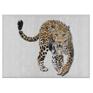 watercolor leopard jungle cat painted animal green cutting board
