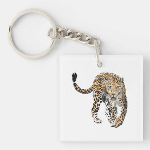 watercolor leopard jungle cat painted animal green keychain
