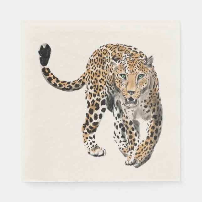 watercolor leopard jungle cat painted animal green napkin (Front)