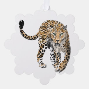 watercolor leopard jungle cat painted animal green ornament card