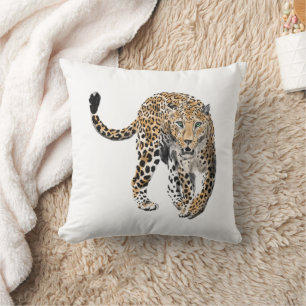 watercolor leopard jungle cat painted animal green throw pillow