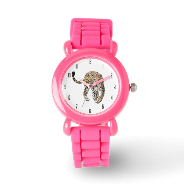 watercolor leopard jungle cat painted animal green watch (Front)