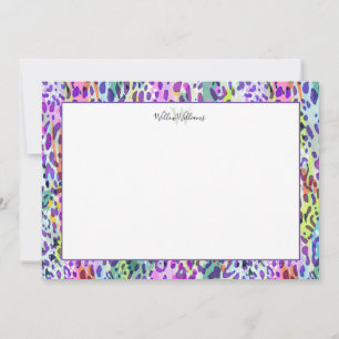 Watercolor Leopard Pattern Custom Monogram & Name Thank You Card