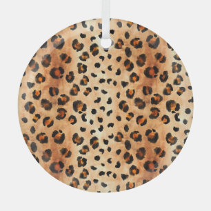 Watercolor Leopard Print: Exotic Fur Texture Glass Ornament