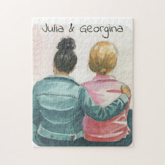 Watercolor Lesbian Couple Personalized Jigsaw Puzzle