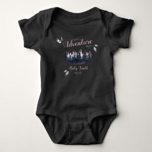 Watercolor Let the Adventure begin custom name Bab Baby Bodysuit