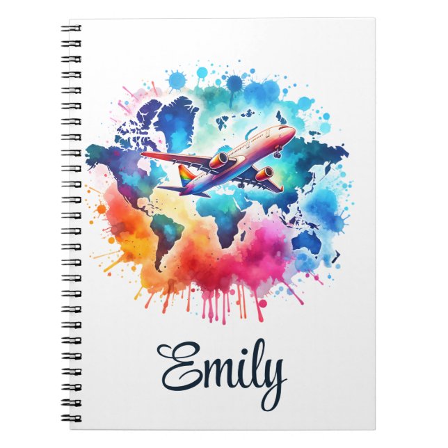 Watercolor Let's travel the world design  Notebook (Front)