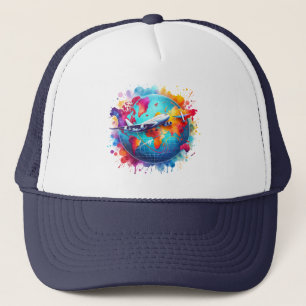 Watercolor Let's travel the world design  Trucker Hat