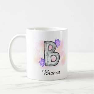 Watercolor Letter B With Purple Flowers Coffee Mug