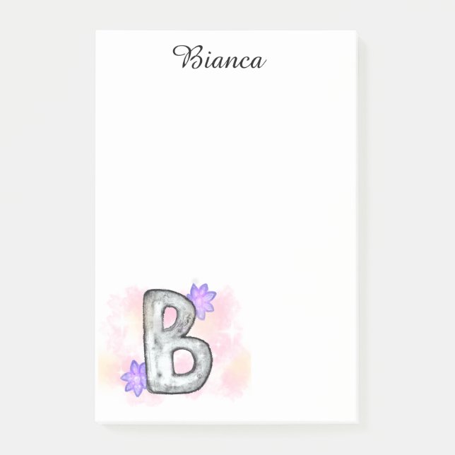 Watercolor Letter B With Purple Flowers Post-it Notes (Front)