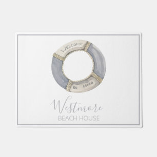 Watercolor Life Preserver Beach House Doormat