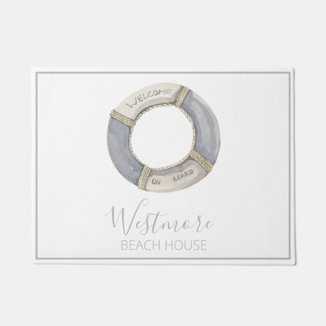 Watercolor Life Preserver Beach House Doormat (Front)