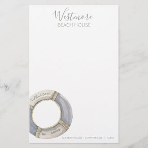 Watercolor Life Preserver Beach House Stationery