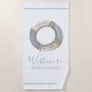 Watercolor Life Preserver Beach House Towel