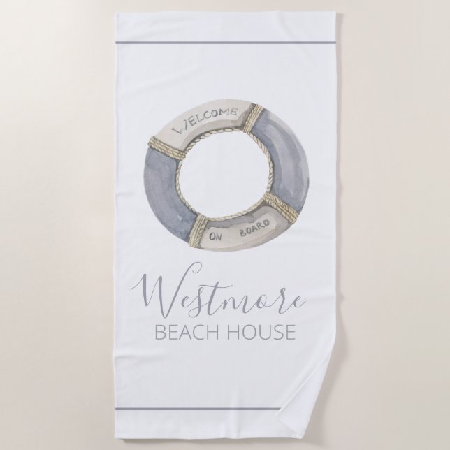Watercolor Life Preserver Beach House Towel (Front)