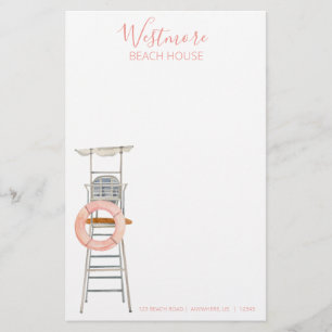 Watercolor Lifeguard Stand Chair Beach House Stationery