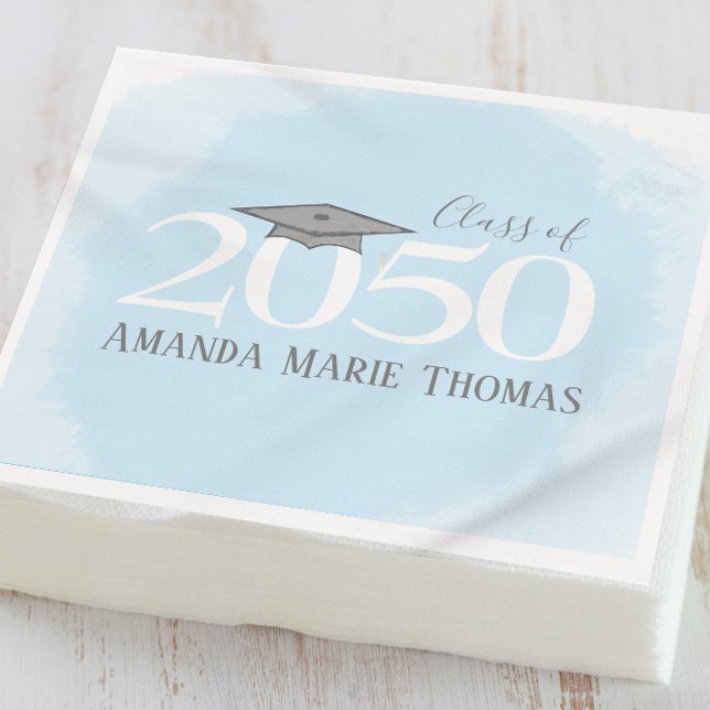 Watercolor Light Blue Elegant Graduation Party Napkin (Creator Uploaded)