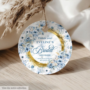 Watercolor Light Blue Gold Glitter Floral Bridal Favour Tags