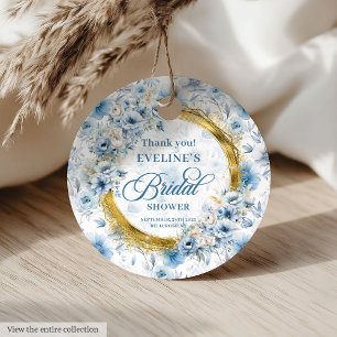 Watercolor Light Blue Gold Wild Flowers Favour Tag