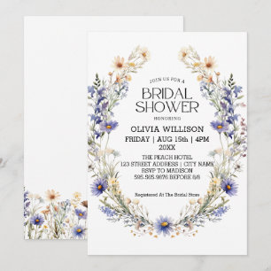 Watercolor Light Blue Wildflowers Bridal Shower Invitation