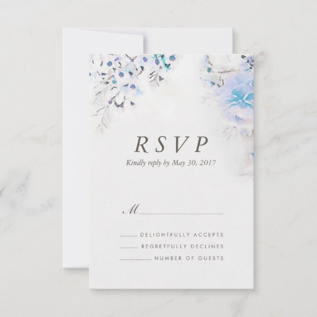 Watercolor Light Fresh Blue Floral Boho RSVP Card (Front)