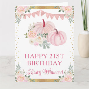 Watercolor Light Pink Floral Pumpkins Birthday Card
