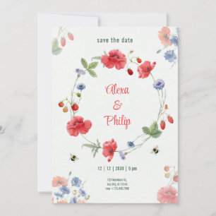 Watercolor Light Rustic Poppies Strawberrys Invitation