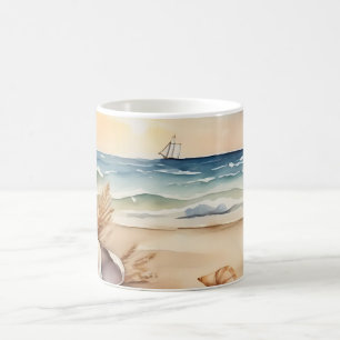 Watercolor Lighthouse and Beach Coffee Mug
