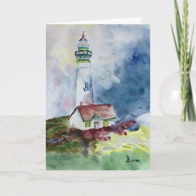 Watercolor Lighthouse, Carte de remerciements sans (Devant)