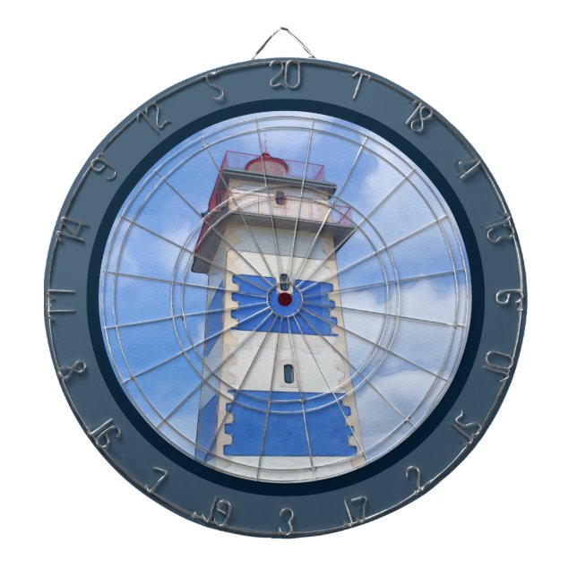 Watercolor lighthouse dartboard (Front)